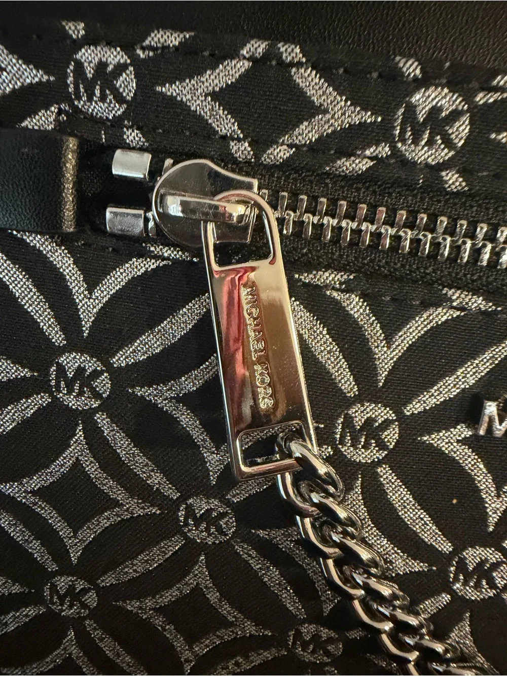 Michael Kors Black & White Logo Chain Crossbody Pouch